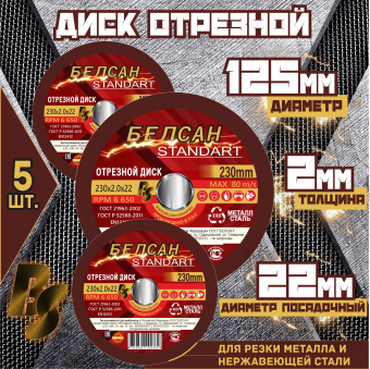 Круг отрезной БЕЛСАН 230х2.0х22, 5шт.
